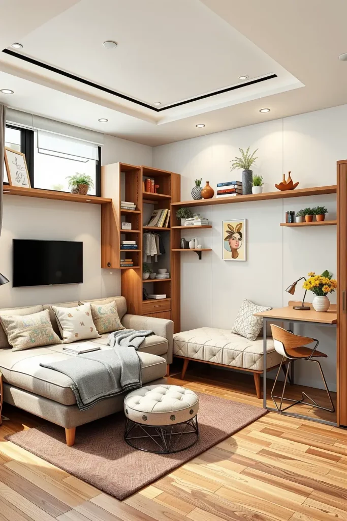 Multifunctional furniture in guest bedroom