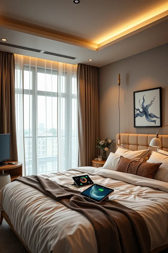 Guest bedroom with smart technology integration