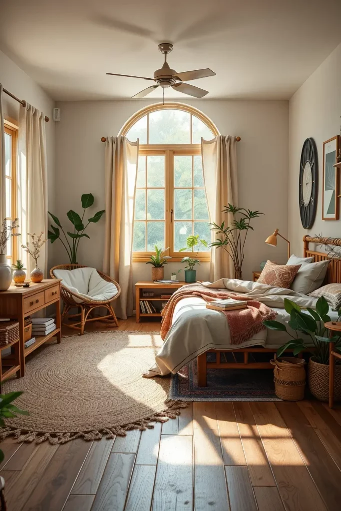 Eco-friendly guest bedroom with natural materials