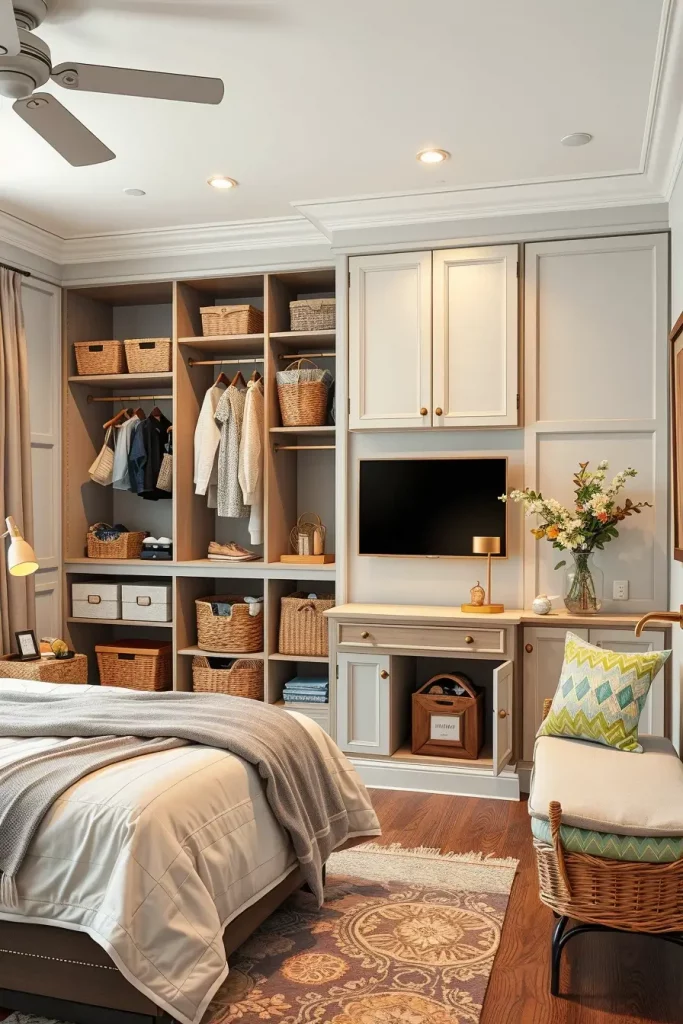 Storage bench in guest bedroom