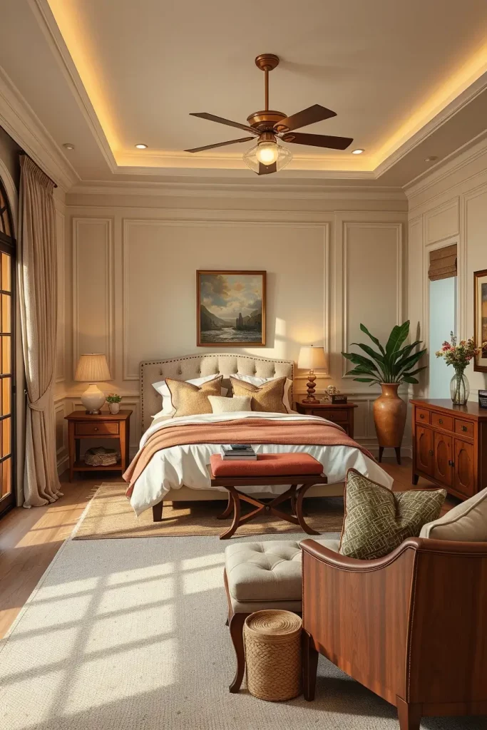 Guest bedroom with earthy color palette