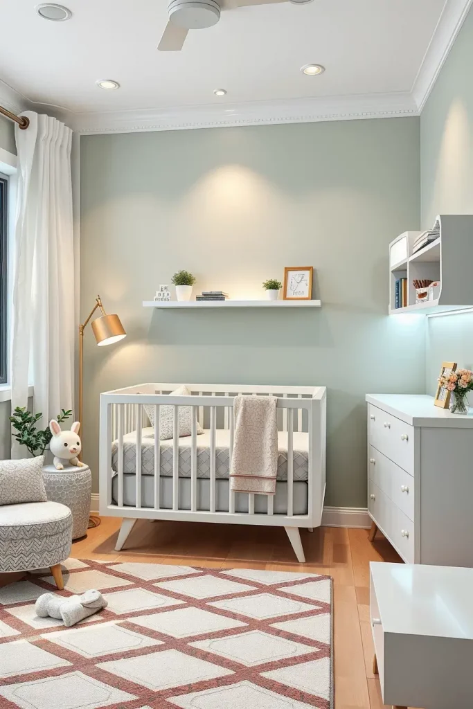 Modern nursery with minimalist furniture and concealed storage