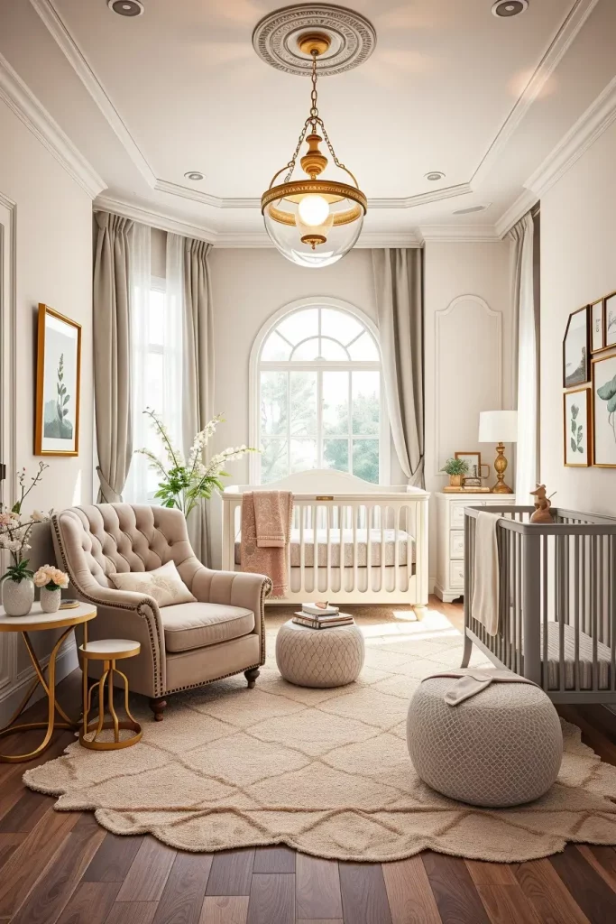 Luxury nursery with designer furniture and soft textiles