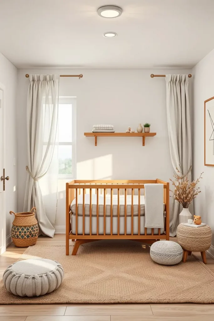 Nursery with minimalist furniture and soft textiles