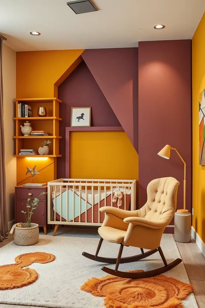 Bold nursery with geometric shapes and unique colors