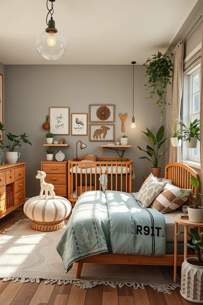 Sustainable nursery with natural textiles and recycled decor