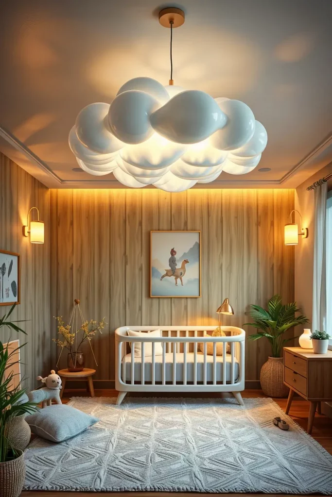 Layered nursery lighting with eco-friendly materials