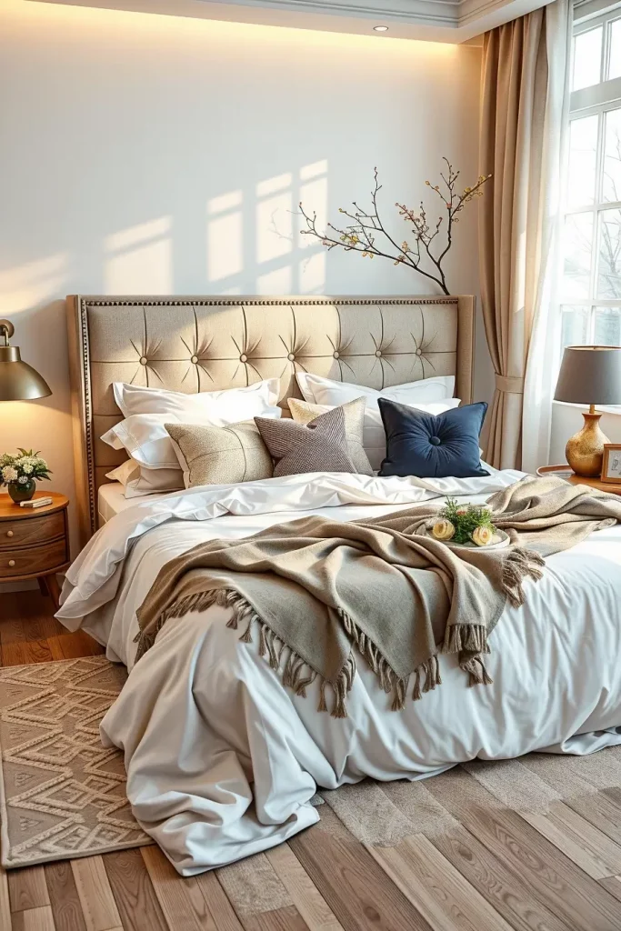 Layered bedding for cozy bedroom