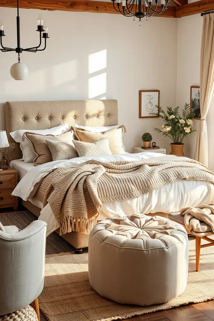 Soft textiles in cozy bedroom