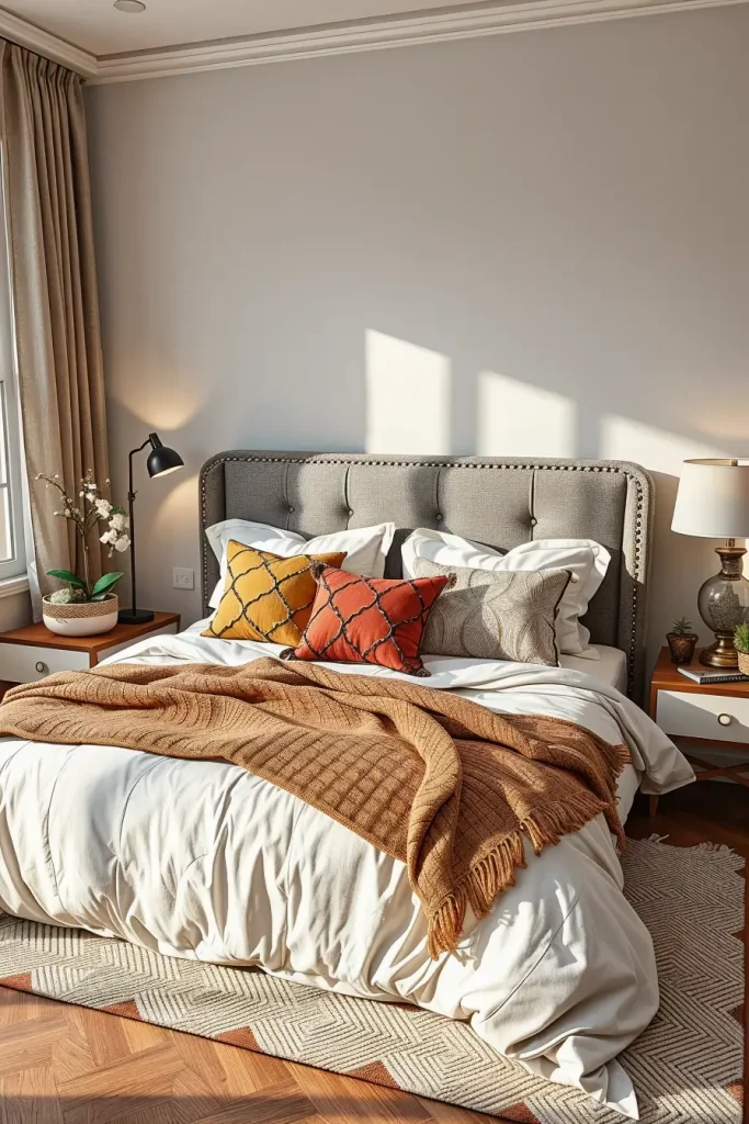 Decorative pillows on bed