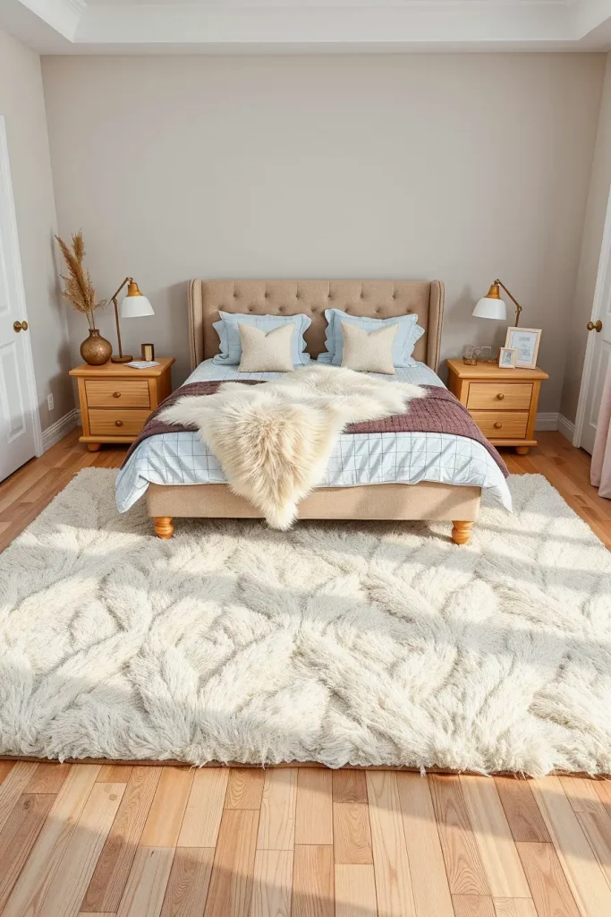 Plush rugs in bedroom