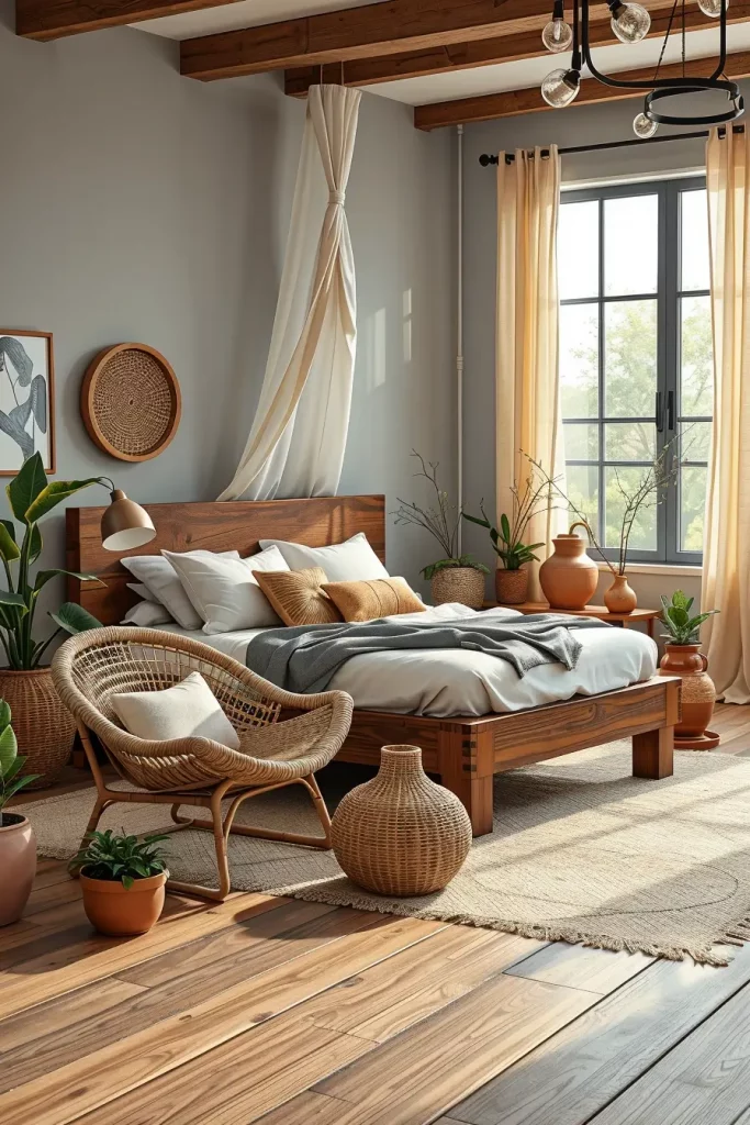 Natural materials in bedroom