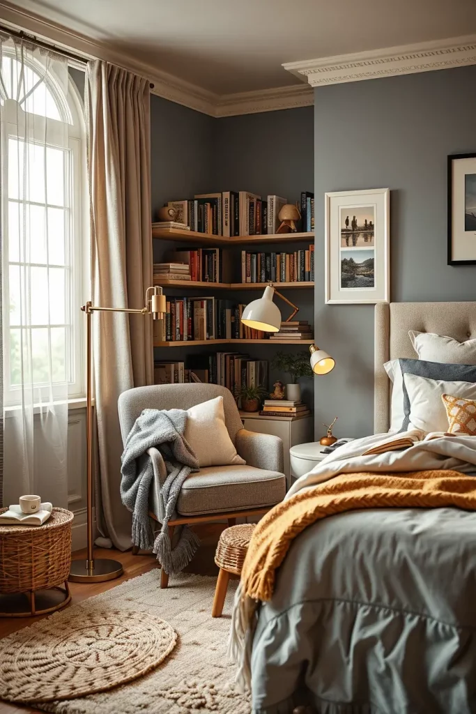 Reading nook with soft textiles
