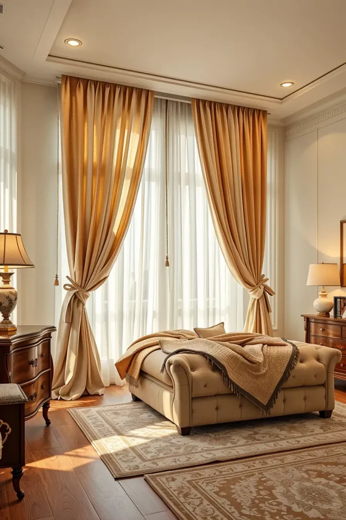 Cozy bedroom with layered curtains