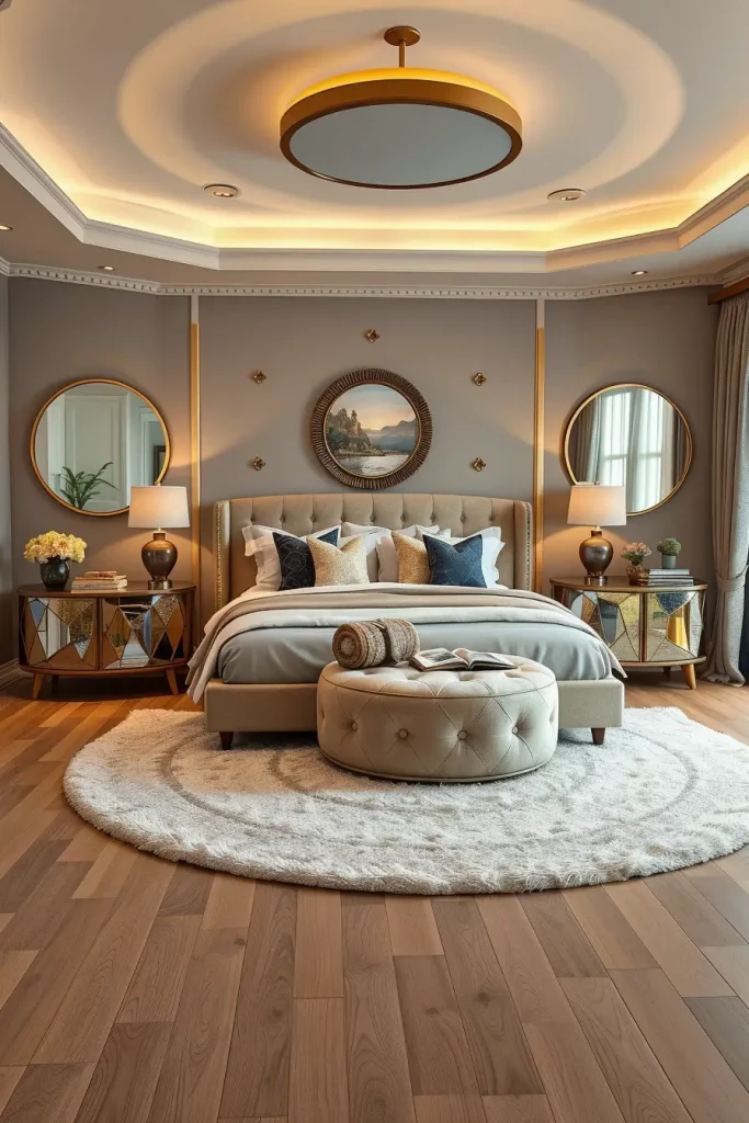 Cozy bedroom with rounded furniture