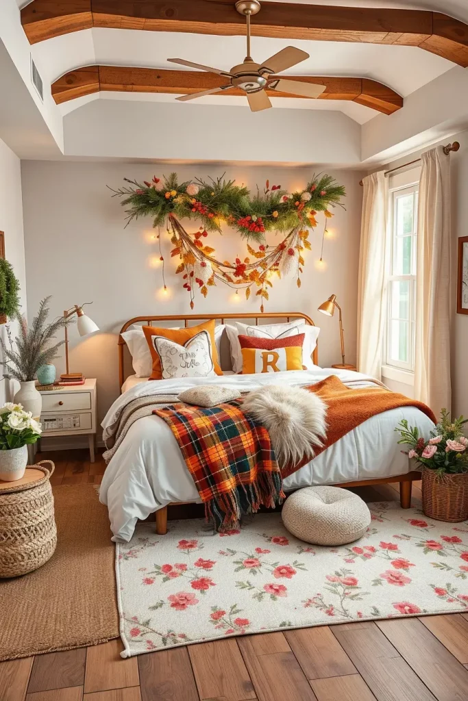 Cozy bedroom with seasonal accents