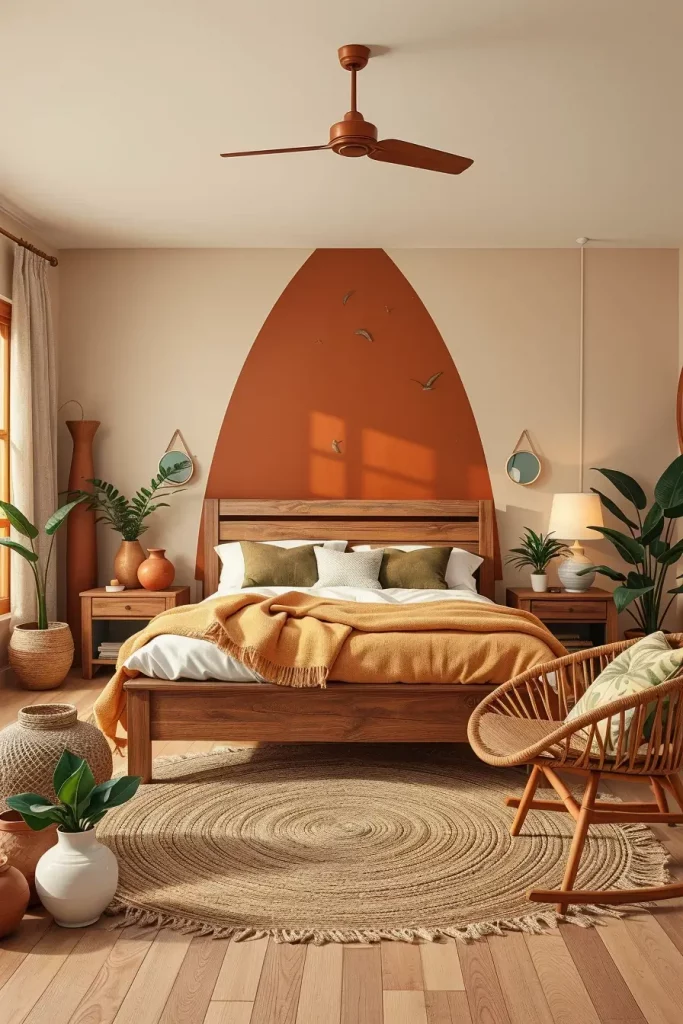 Cozy bedroom with earthy tones
