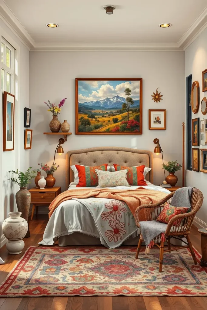 Cozy bedroom with art