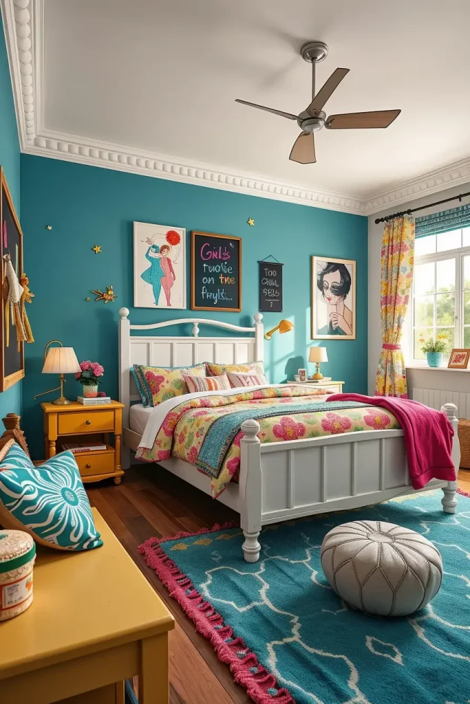 Bold and bright girl's bedroom with colorful accents