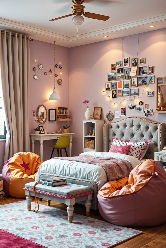 Teen girl's bedroom with playful decor