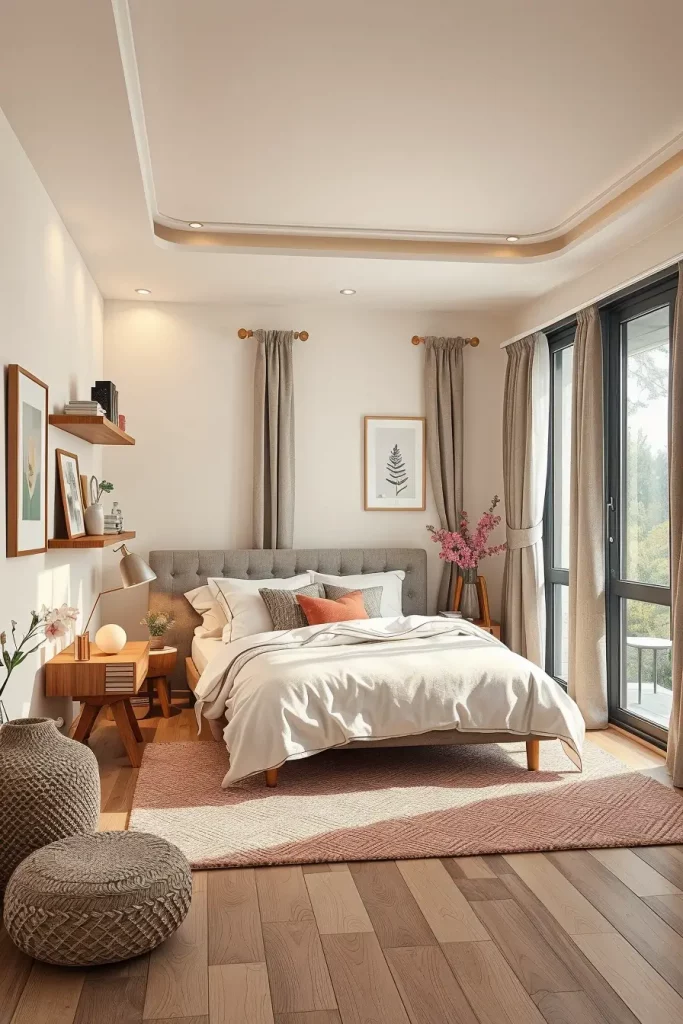 Neutral aesthetic girl's bedroom with layered textures