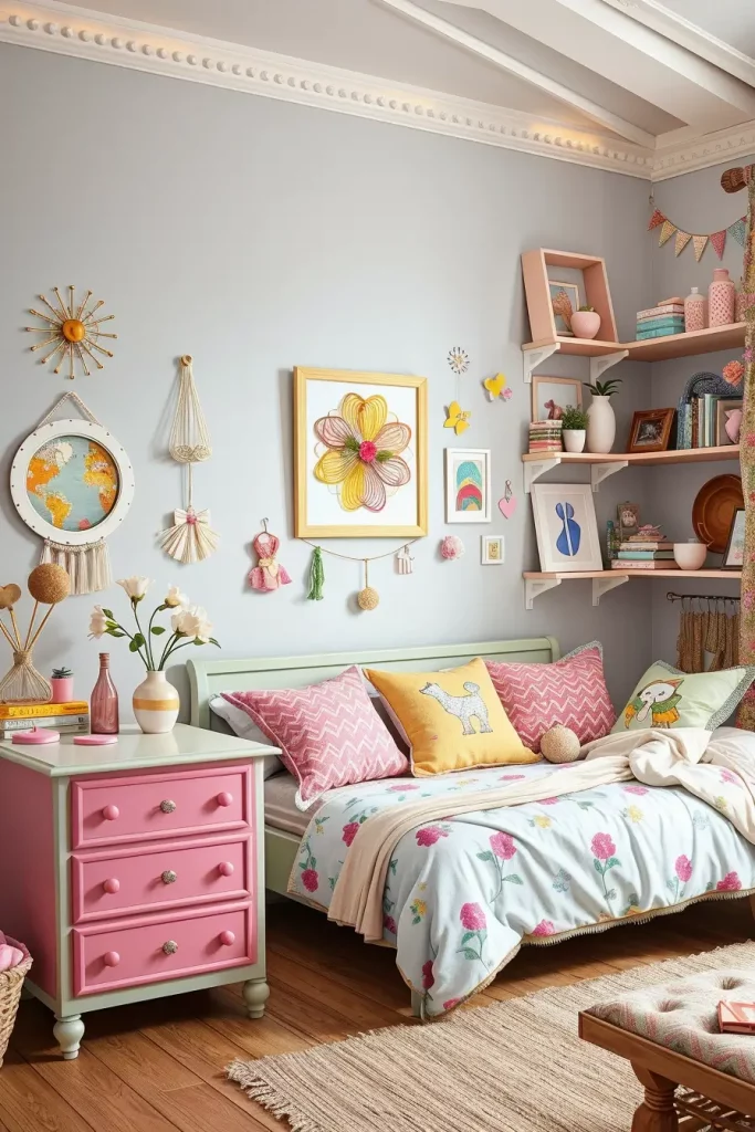 DIY wall art in girl's bedroom