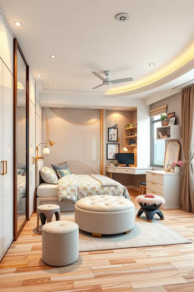 Space-saving furniture in girl's bedroom