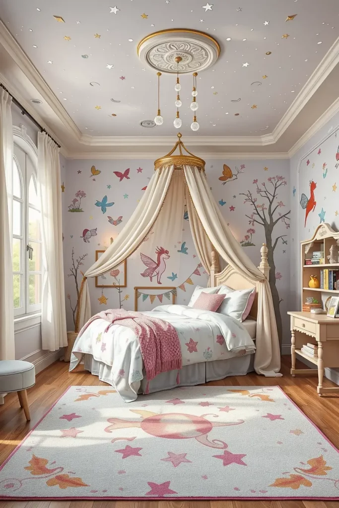 Fairy tale themed bedroom with canopy bed