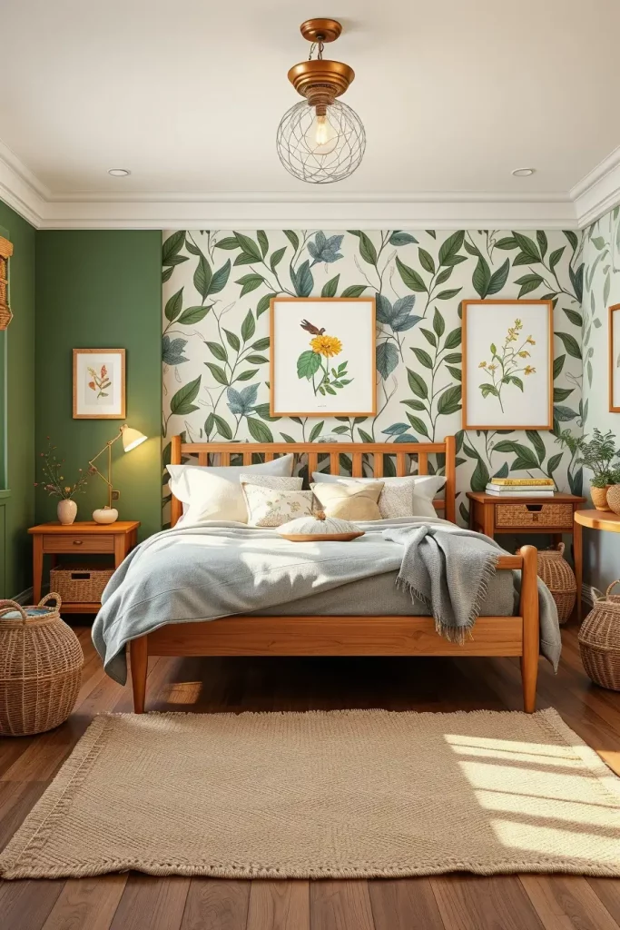 Nature-inspired girl's bedroom with wooden furniture
