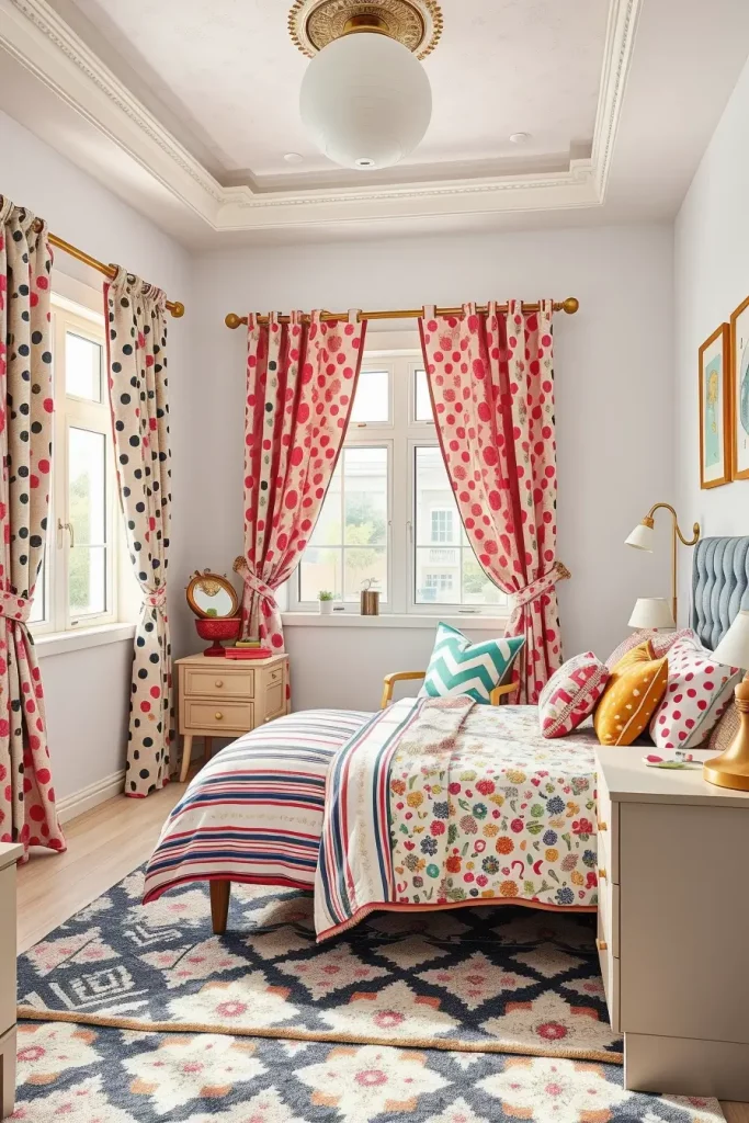 Geometric patterned rug and throw pillows