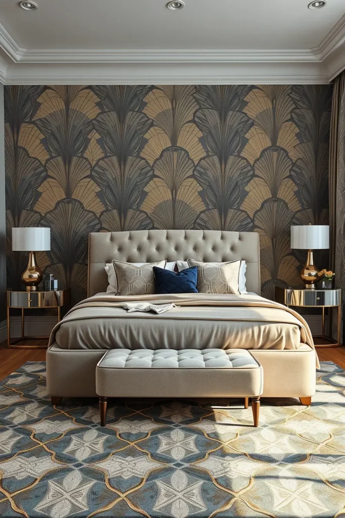 Art Deco Bedroom with Geometric Walls