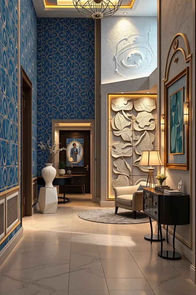 Textured accent wall in entryway