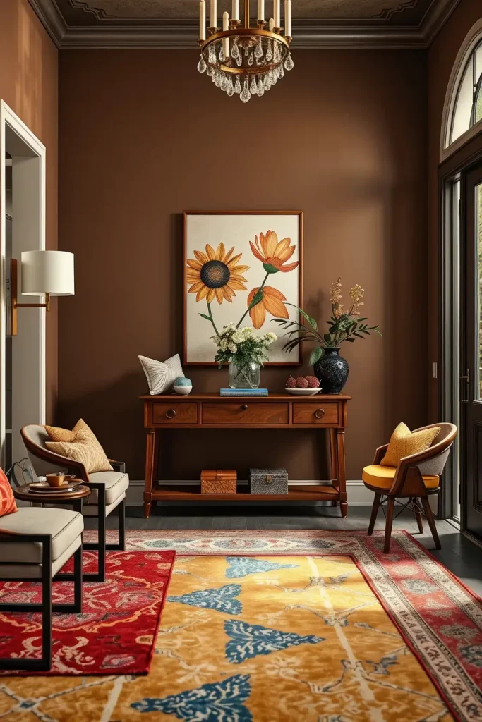 Entryway with warm and cool color accents