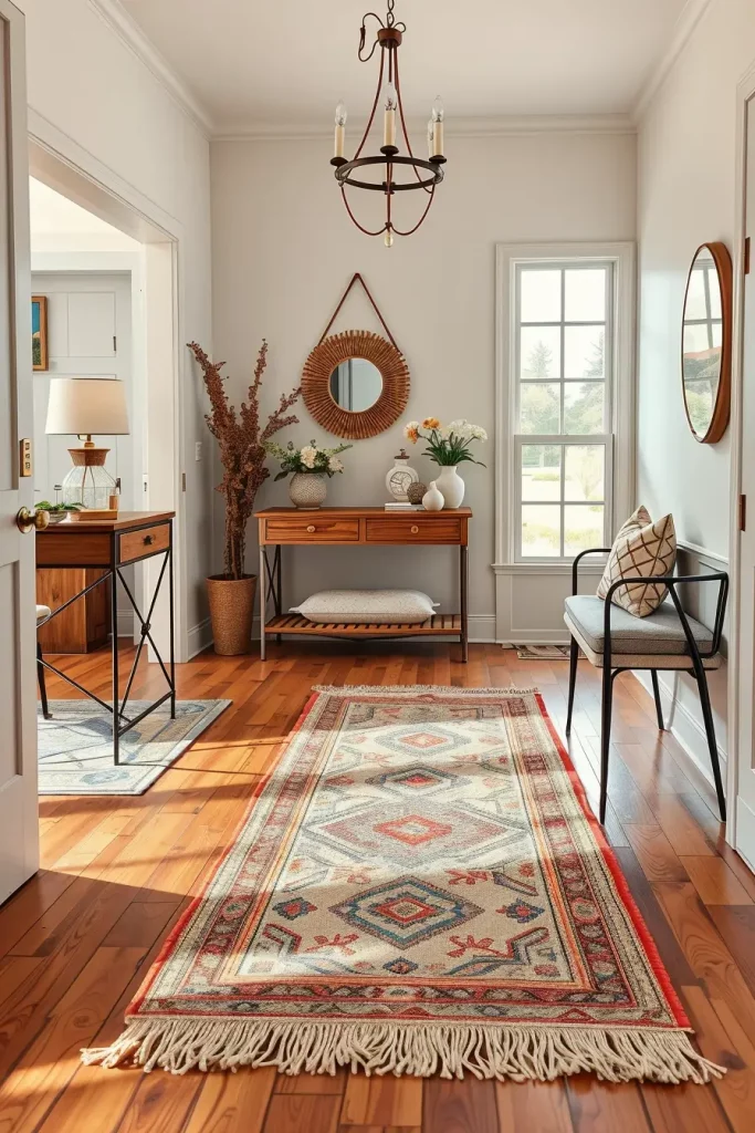 Natural fiber rug in entryway