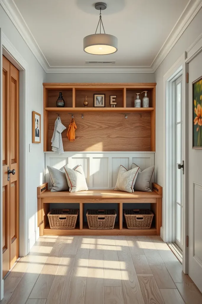 Storage bench in entryway
