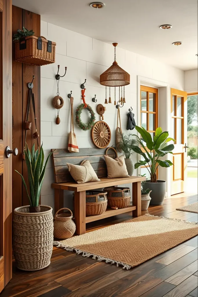 Rustic entryway with natural elements