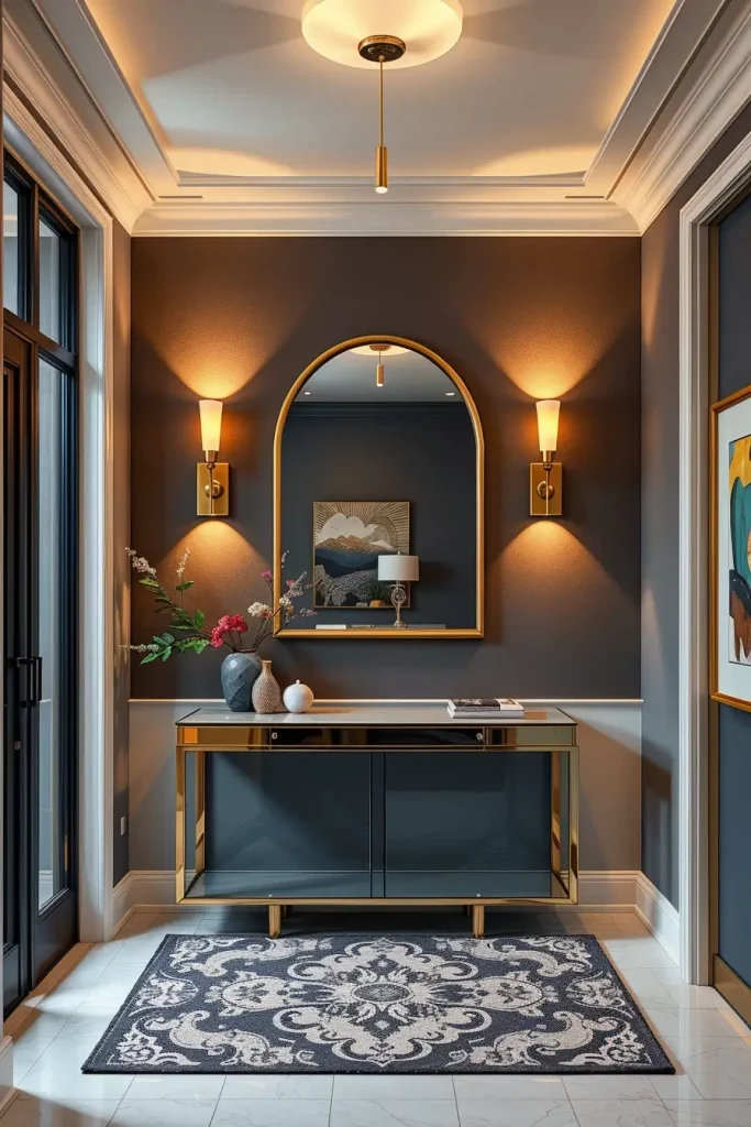 Statement lighting sconces in entryway