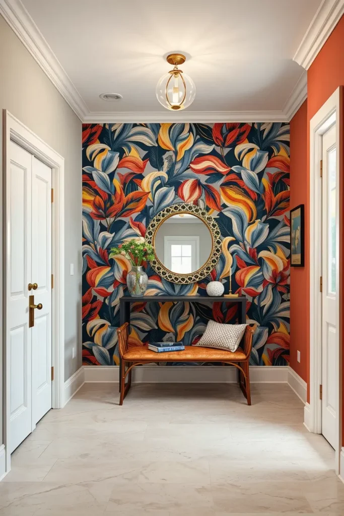 Textured wallpaper in entryway