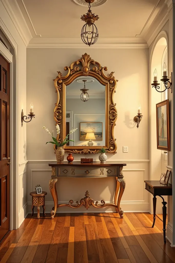 Antique mirror in vintage hallway