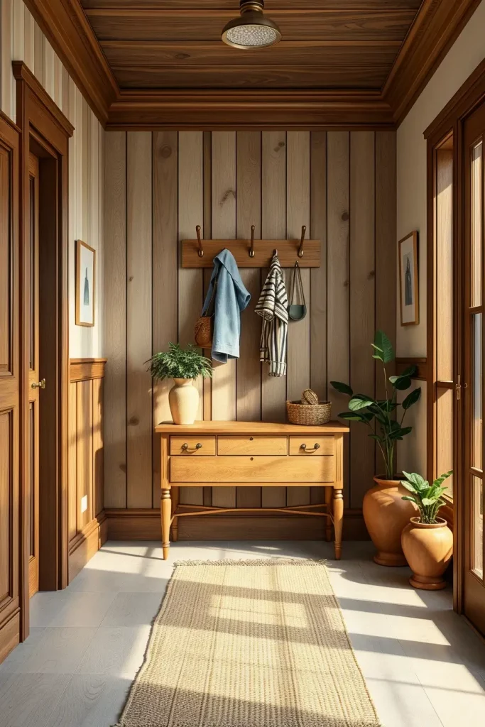 Wooden accents in vintage hallway