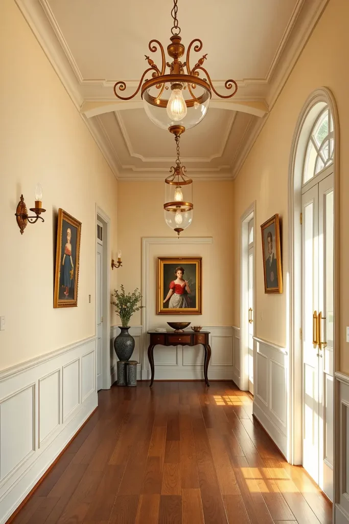 Wall sconces complementing chandelier