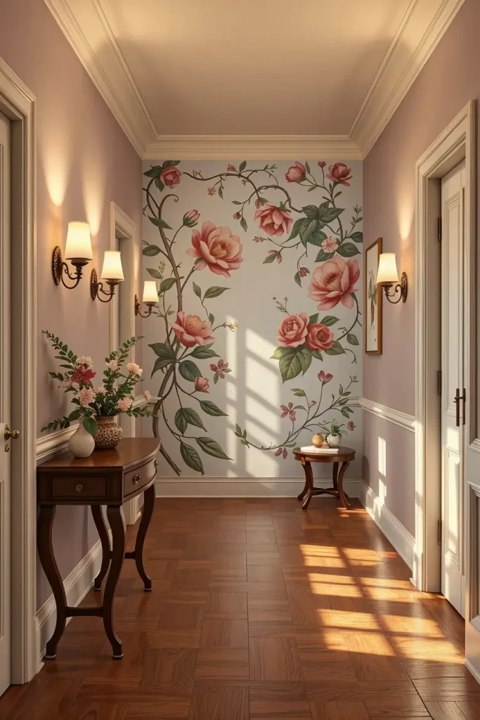 Hand-painted mural in hallway