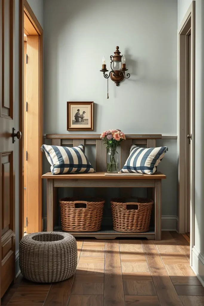 Bench with floral upholstery