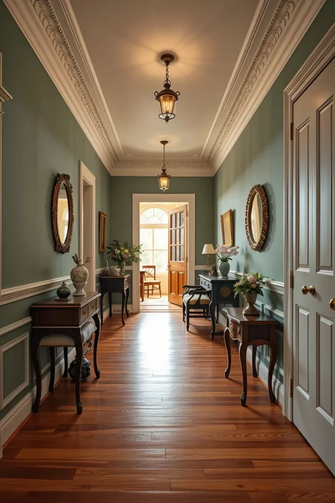 Two-tone painted hallway walls