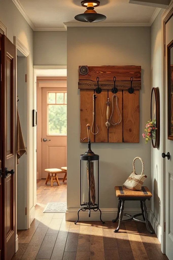 Rustic hooks with umbrella stand
