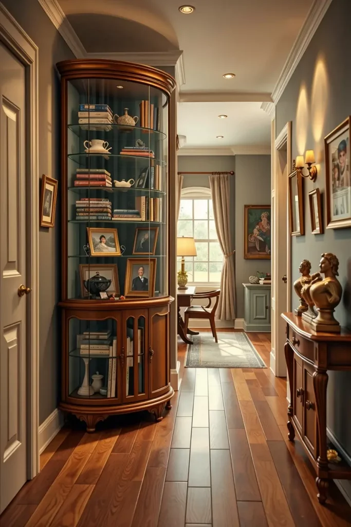 Glass display cabinet in hallway