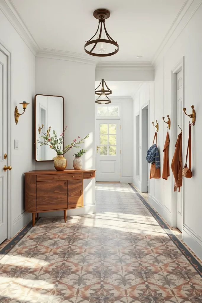 Eclectic vintage and modern hallway