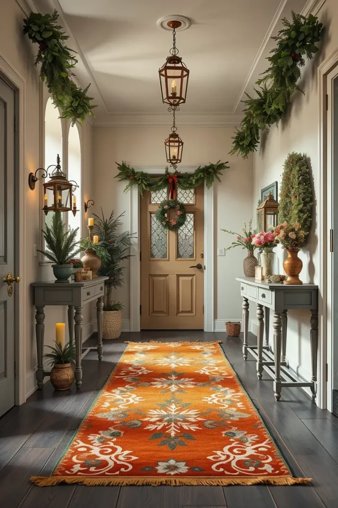 Floral accents in hallway