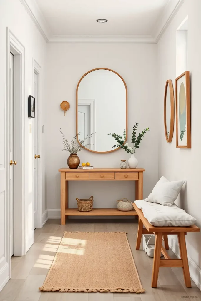 Light wood console table in hallway