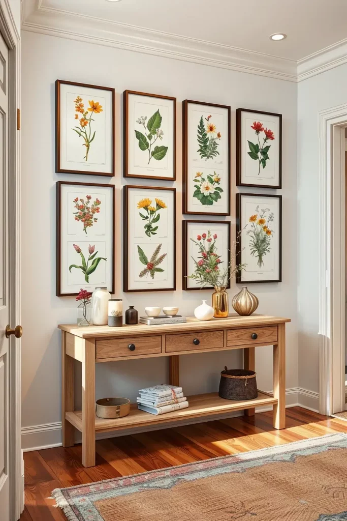 Gallery wall with botanical art